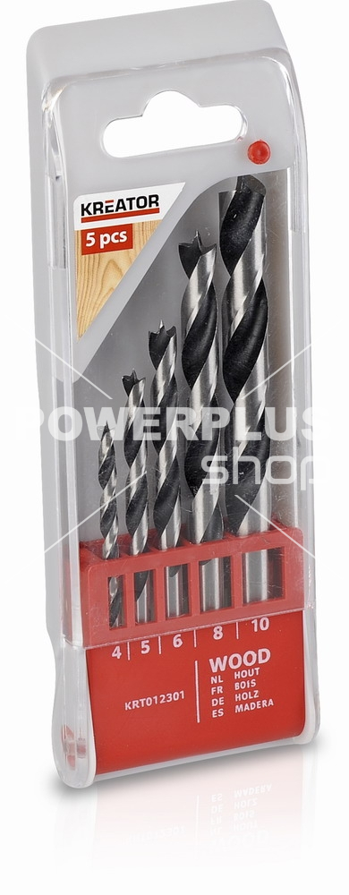 (obrázek pro) KRT012301 - 5 ks Vrtáků do dřeva 4-5-6-8-10 mm